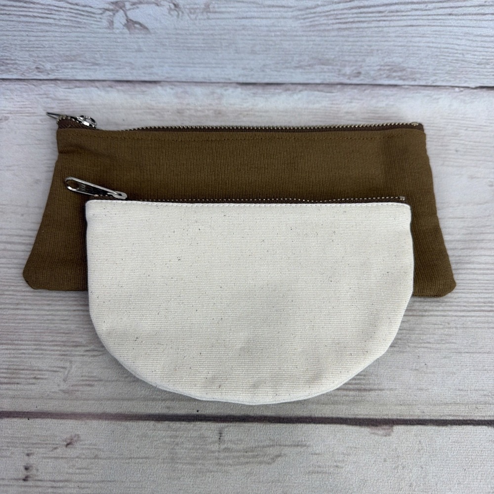 New Elizabeth Suzann Zip Pouch 2-Piece Set Cotton Canvas Cream & Brown